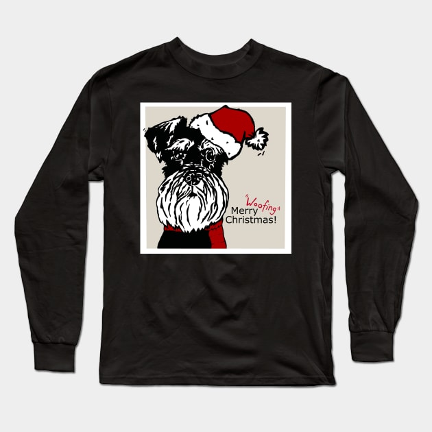 Merry Woofing Christmas Miniature Schnauzer Dog in Santa Hat Long Sleeve T-Shirt by NattyDesigns